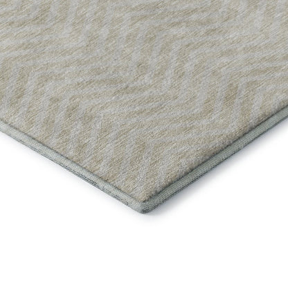8' X 10' Beige And Ivory Chevron Washable Area Rug With UV Protection