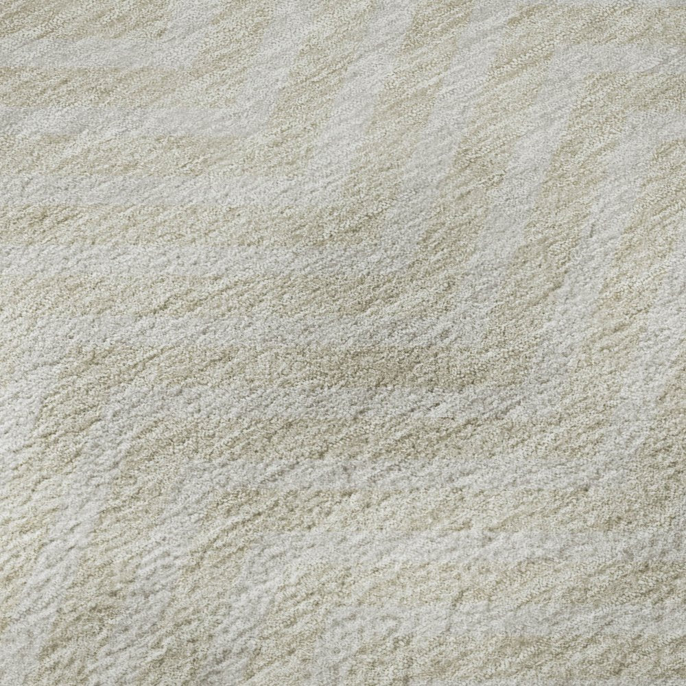 8' X 10' Beige And Ivory Chevron Washable Area Rug With UV Protection
