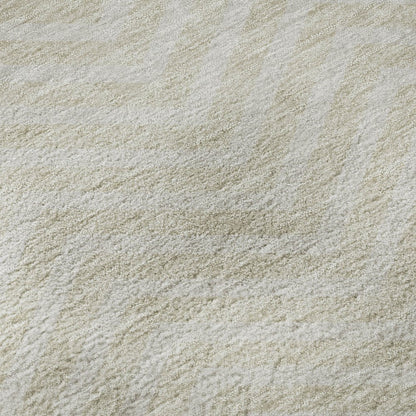 8' X 10' Beige And Ivory Chevron Washable Area Rug With UV Protection