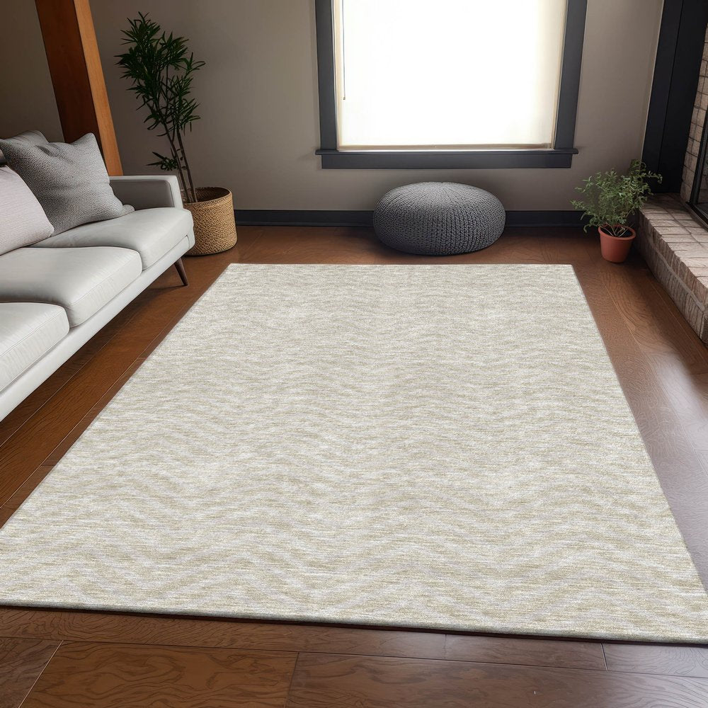 8' X 10' Beige And Ivory Chevron Washable Area Rug With UV Protection