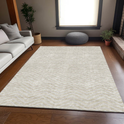 8' X 10' Beige And Ivory Chevron Washable Area Rug With UV Protection