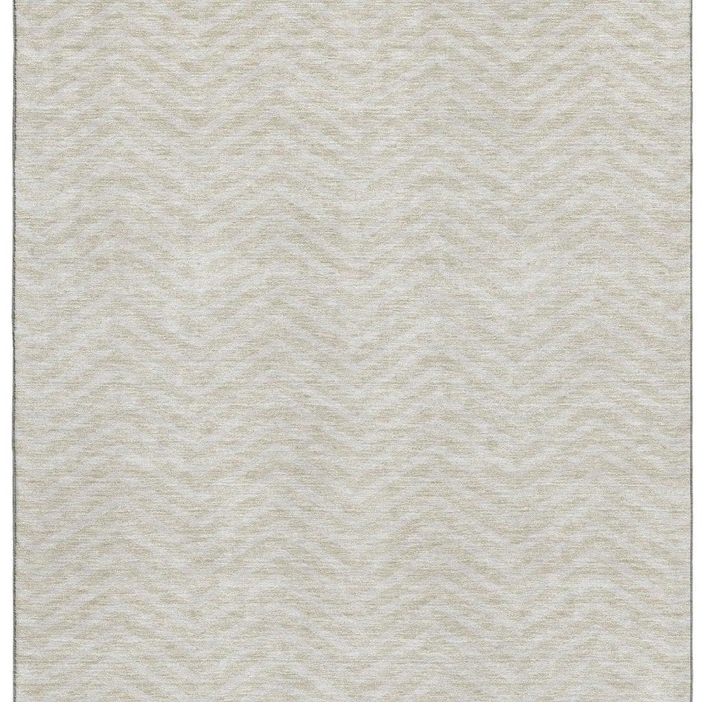 8' X 10' Beige And Ivory Chevron Washable Area Rug With UV Protection