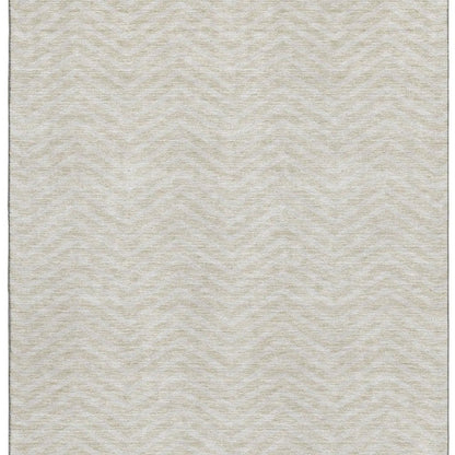 8' X 10' Beige And Ivory Chevron Washable Area Rug With UV Protection