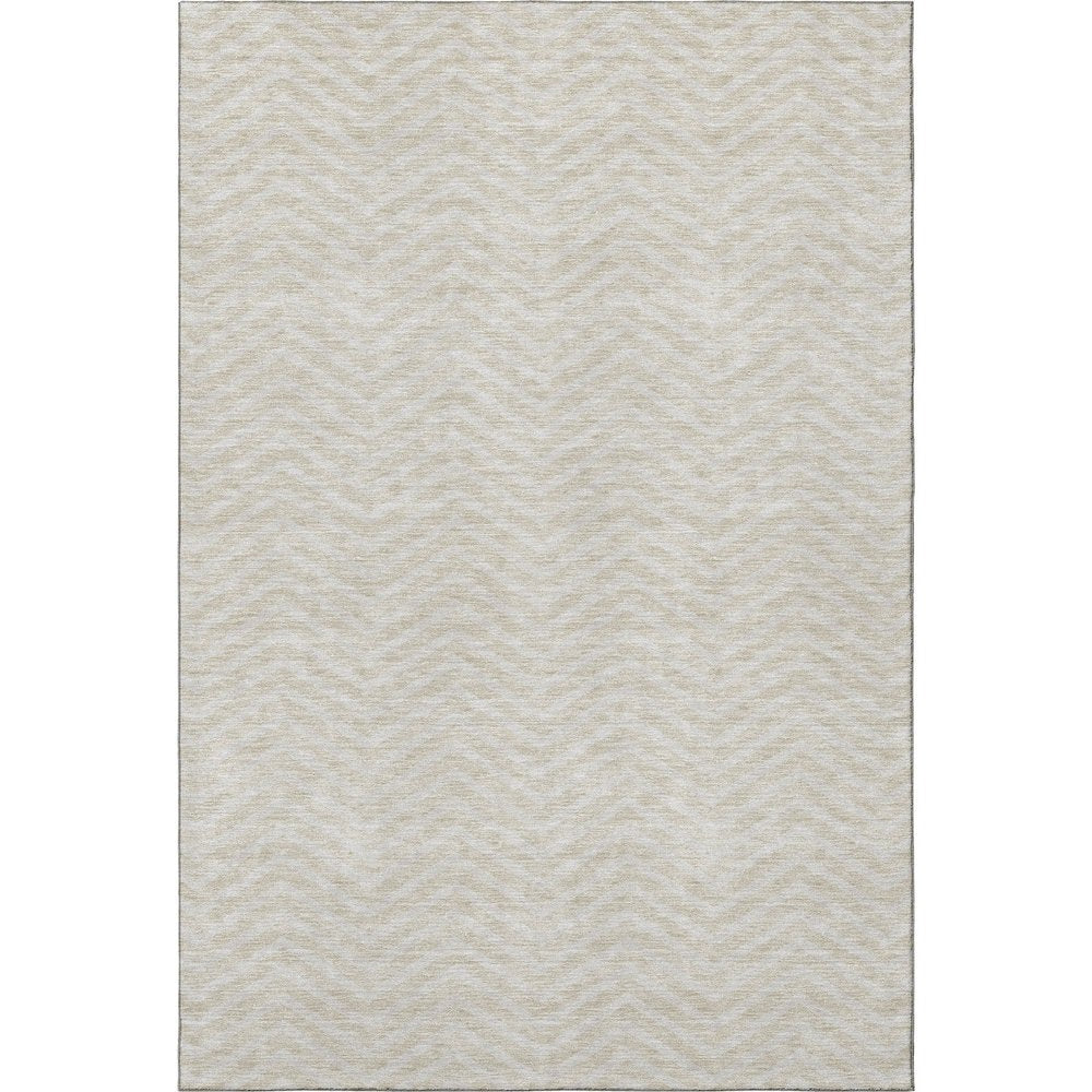 8' X 10' Beige And Ivory Chevron Washable Area Rug With UV Protection
