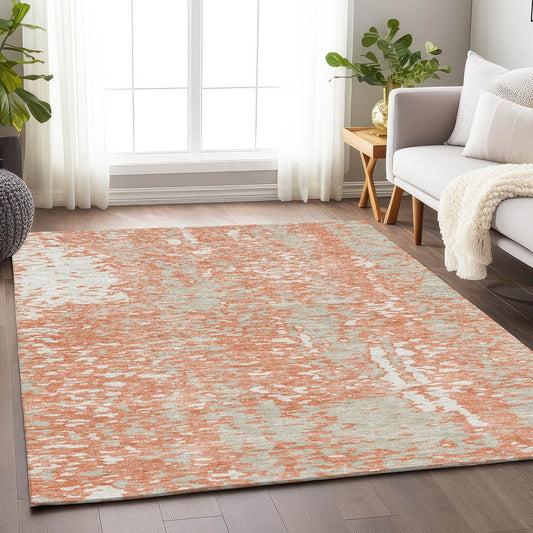 8' X 10' Coral Taupe And Ivory Abstract Washable Area Rug With UV Protection