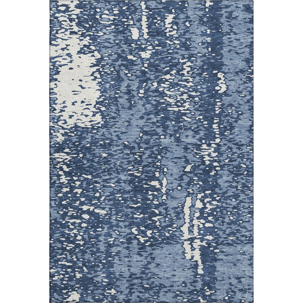 8' X 10' Denim Blue And Ivory Abstract Washable Area Rug With UV Protection