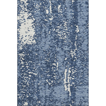 8' X 10' Denim Blue And Ivory Abstract Washable Area Rug With UV Protection