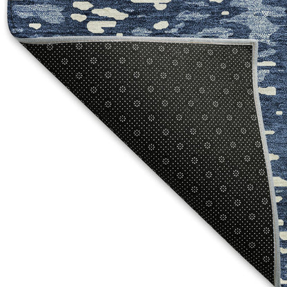 8' X 10' Denim Blue And Ivory Abstract Washable Area Rug With UV Protection