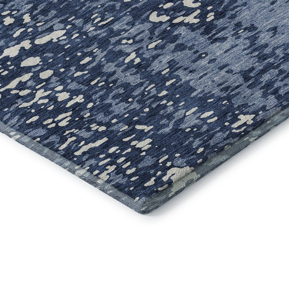 8' X 10' Denim Blue And Ivory Abstract Washable Area Rug With UV Protection