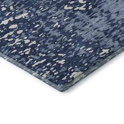 8' X 10' Denim Blue And Ivory Abstract Washable Area Rug With UV Protection