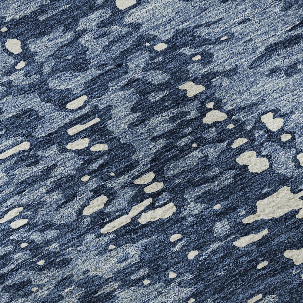 8' X 10' Denim Blue And Ivory Abstract Washable Area Rug With UV Protection