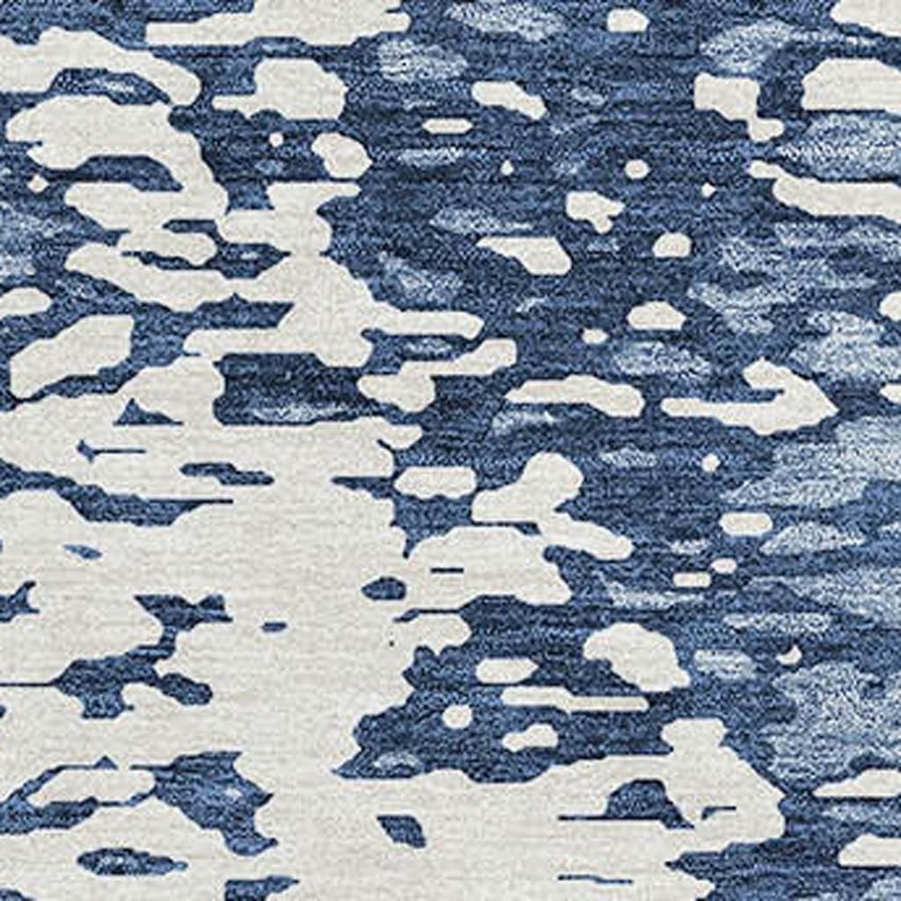 8' X 10' Denim Blue And Ivory Abstract Washable Area Rug With UV Protection