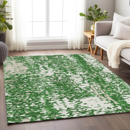 5' X 8' Emerald And Ivory Abstract Washable Area Rug With UV Protection