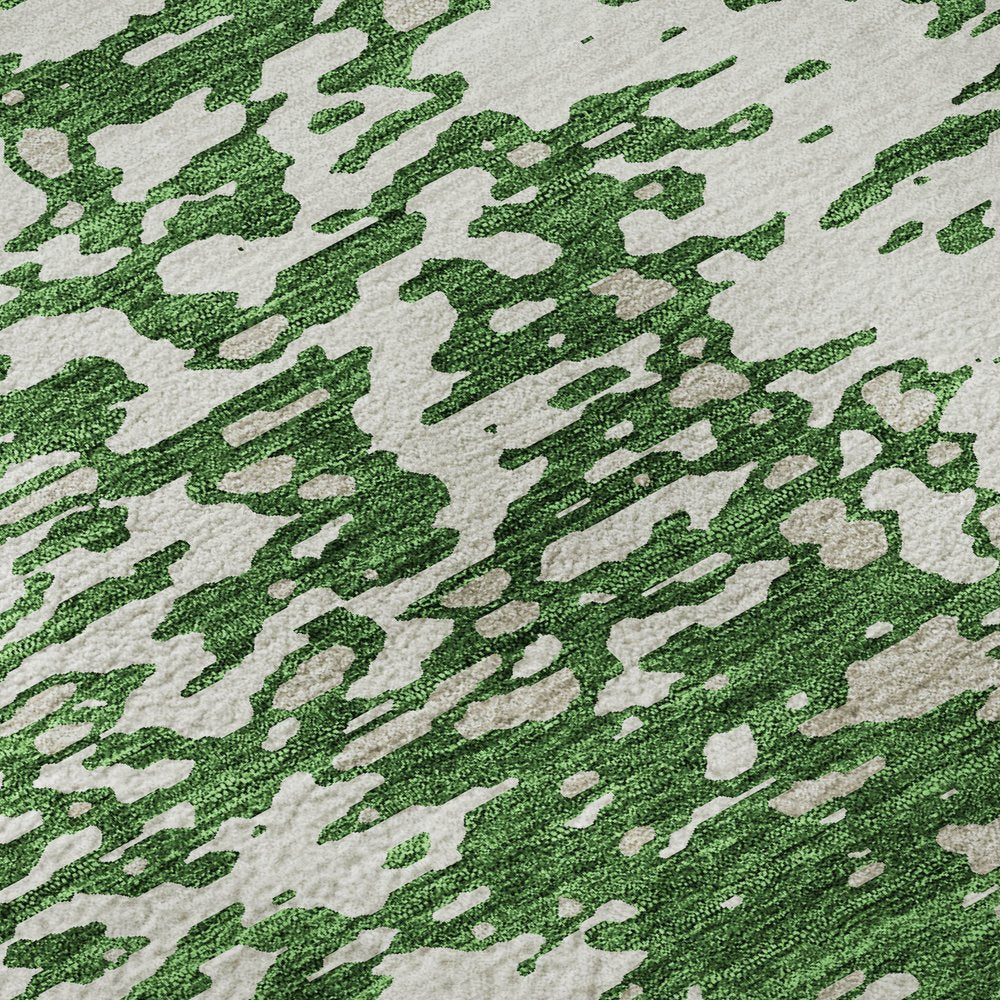 5' X 8' Emerald And Ivory Abstract Washable Area Rug With UV Protection