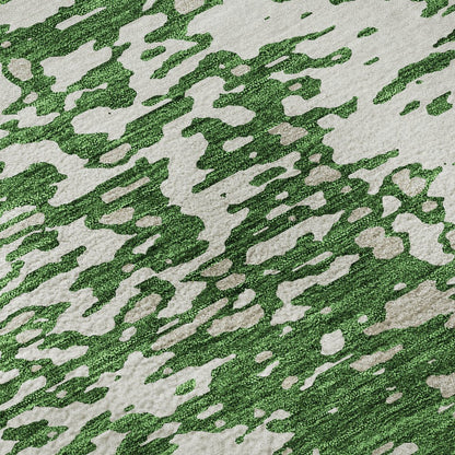 5' X 8' Emerald And Ivory Abstract Washable Area Rug With UV Protection