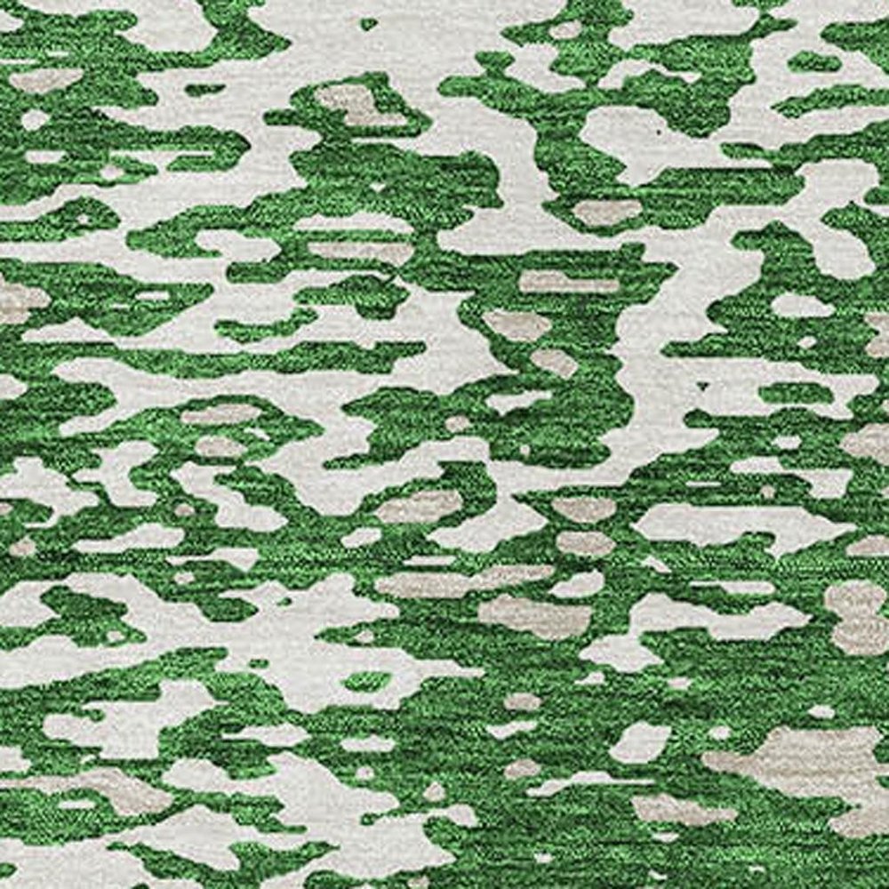 5' X 8' Emerald And Ivory Abstract Washable Area Rug With UV Protection