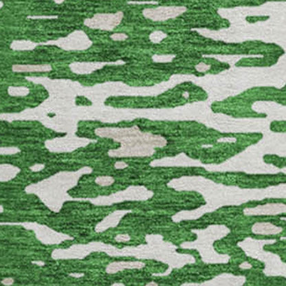 8' Emerald And Ivory Abstract Washable Round Rug With UV Protection