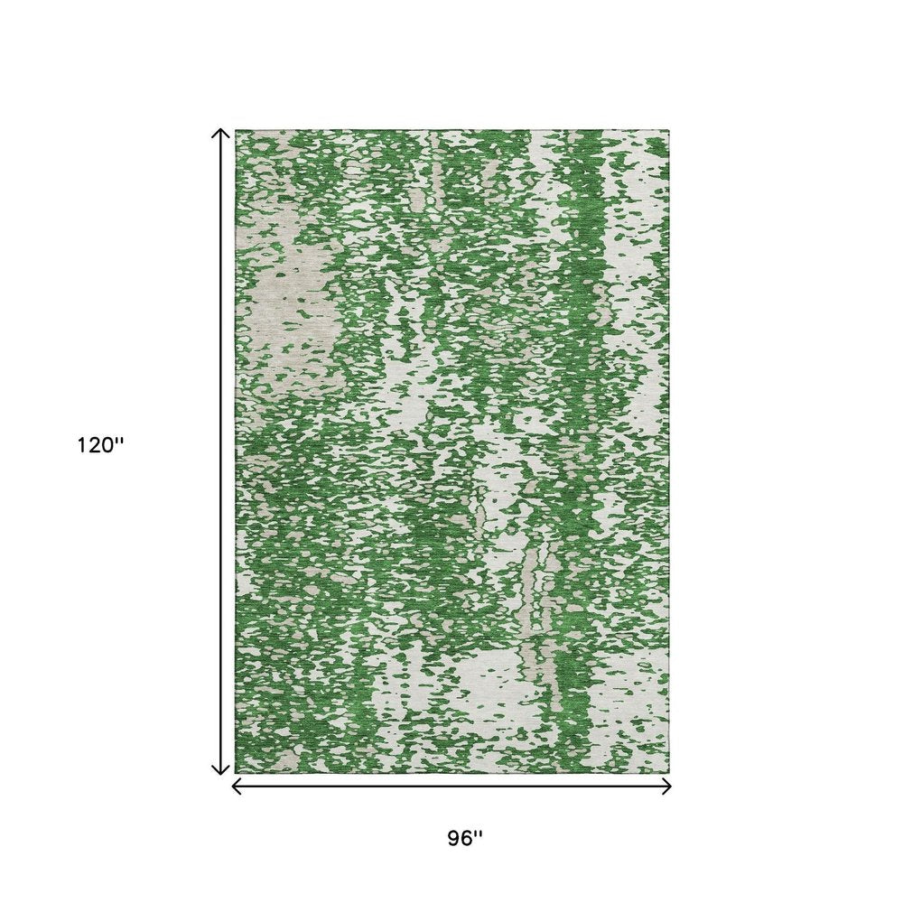 8' X 10' Emerald And Ivory Abstract Washable Area Rug With UV Protection