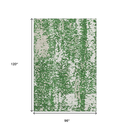 8' X 10' Emerald And Ivory Abstract Washable Area Rug With UV Protection