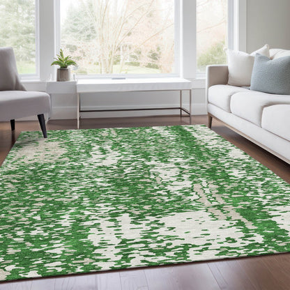 8' X 10' Emerald And Ivory Abstract Washable Area Rug With UV Protection