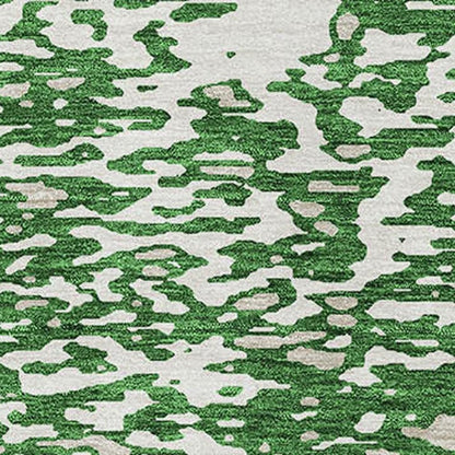 8' X 10' Emerald And Ivory Abstract Washable Area Rug With UV Protection