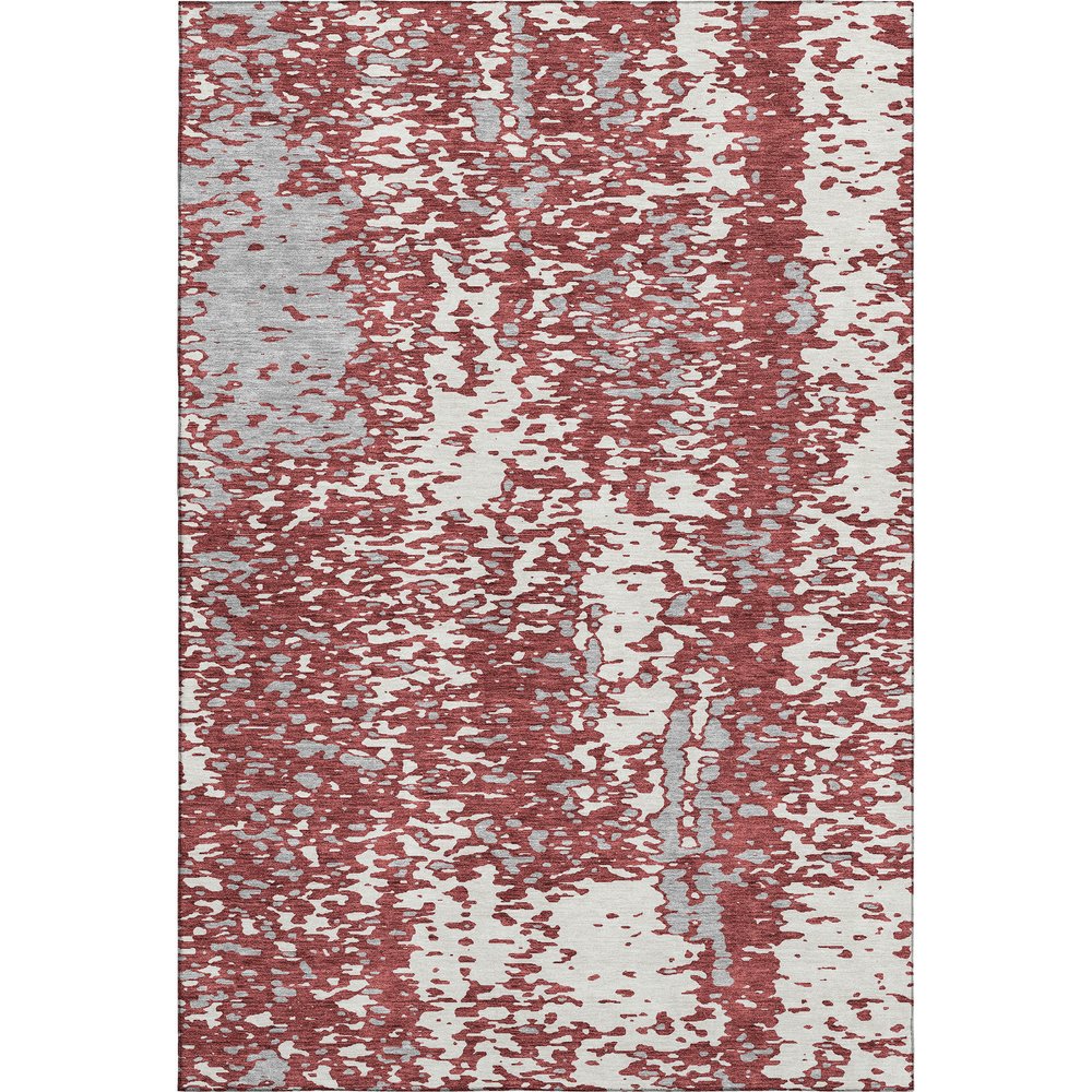 5' X 8' Burgundy Ivory And Gray Abstract Washable Area Rug With UV Protection