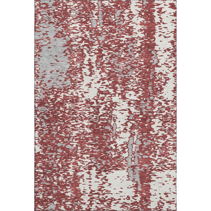 5' X 8' Burgundy Ivory And Gray Abstract Washable Area Rug With UV Protection