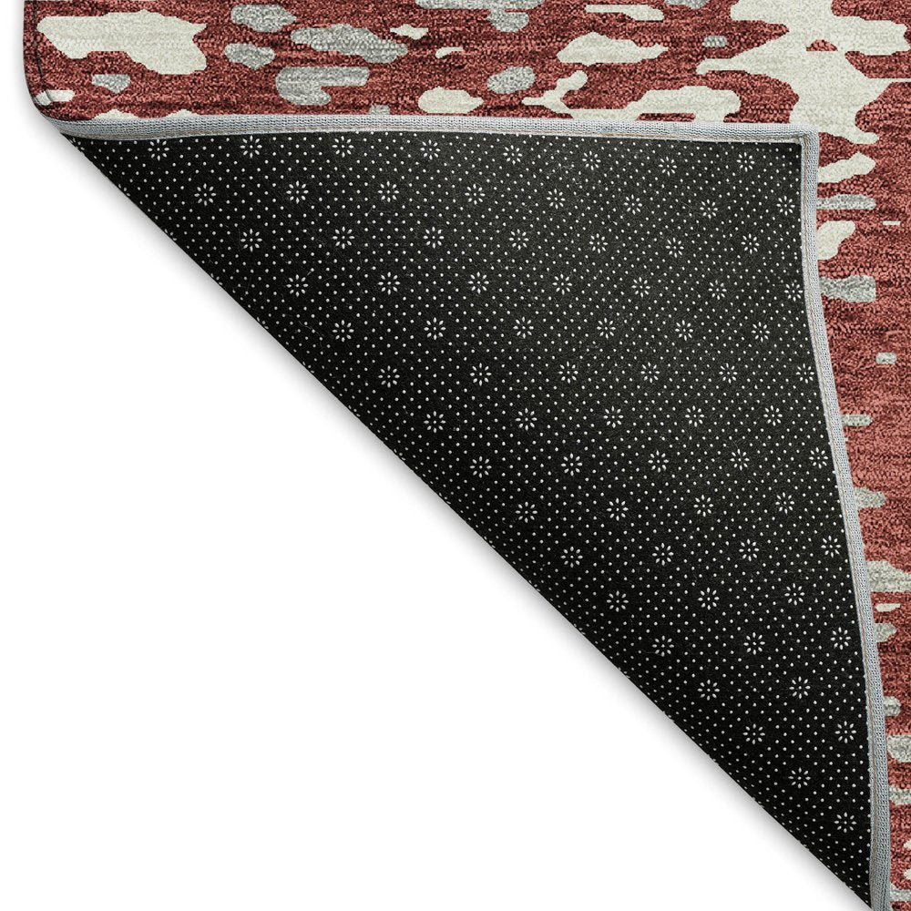 5' X 8' Burgundy Ivory And Gray Abstract Washable Area Rug With UV Protection