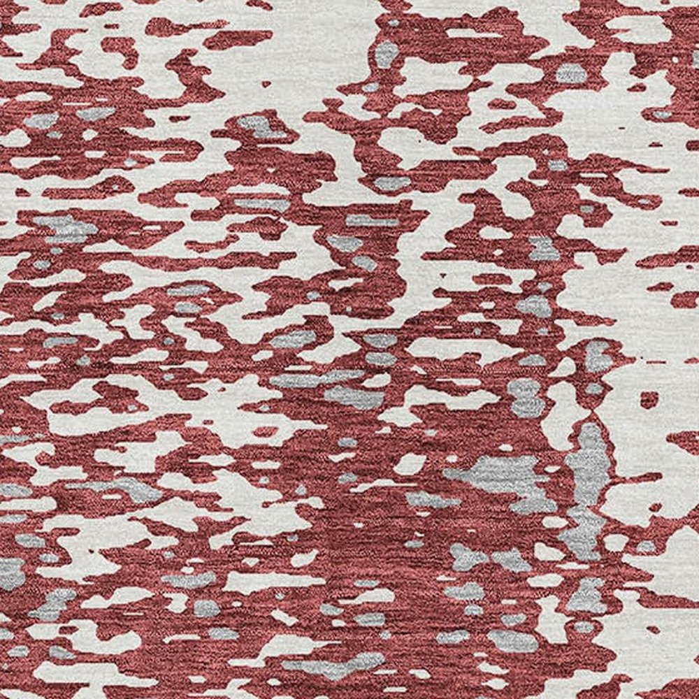 5' X 8' Burgundy Ivory And Gray Abstract Washable Area Rug With UV Protection