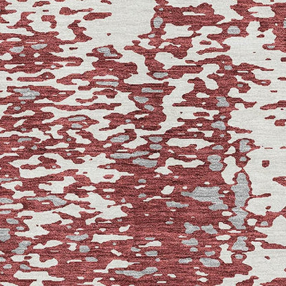 5' X 8' Burgundy Ivory And Gray Abstract Washable Area Rug With UV Protection