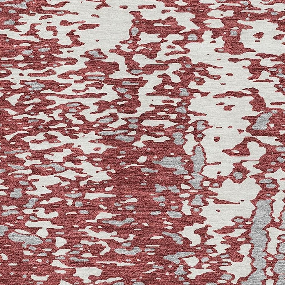 5' X 8' Burgundy Ivory And Gray Abstract Washable Area Rug With UV Protection