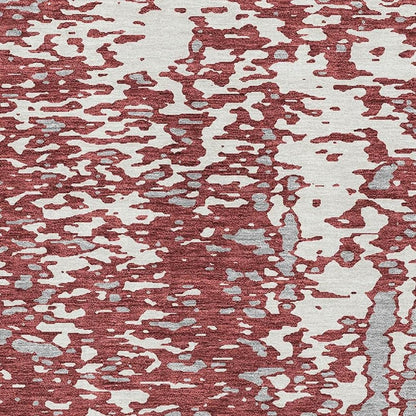 5' X 8' Burgundy Ivory And Gray Abstract Washable Area Rug With UV Protection