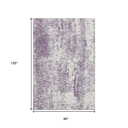 8' X 10' Lavender And Ivory Abstract Washable Area Rug With UV Protection