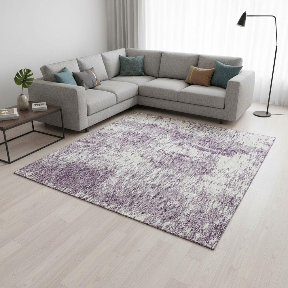 8' X 10' Lavender And Ivory Abstract Washable Area Rug With UV Protection