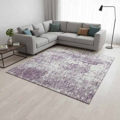 8' X 10' Lavender And Ivory Abstract Washable Area Rug With UV Protection