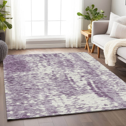 8' X 10' Lavender And Ivory Abstract Washable Area Rug With UV Protection