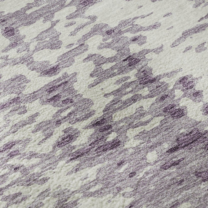 8' X 10' Lavender And Ivory Abstract Washable Area Rug With UV Protection