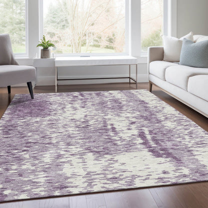 8' X 10' Lavender And Ivory Abstract Washable Area Rug With UV Protection