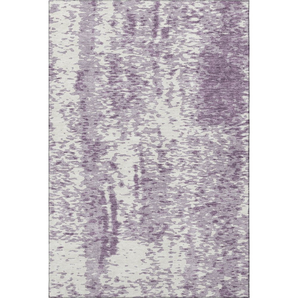 8' X 10' Lavender And Ivory Abstract Washable Area Rug With UV Protection