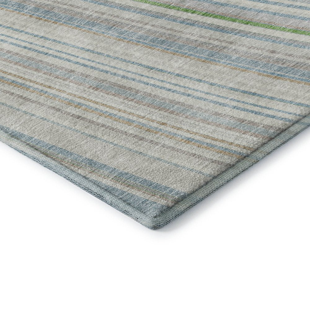 8' X 10' Ivory Green And Beige Striped Washable Area Rug With UV Protection