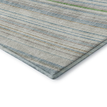 8' X 10' Ivory Green And Beige Striped Washable Area Rug With UV Protection