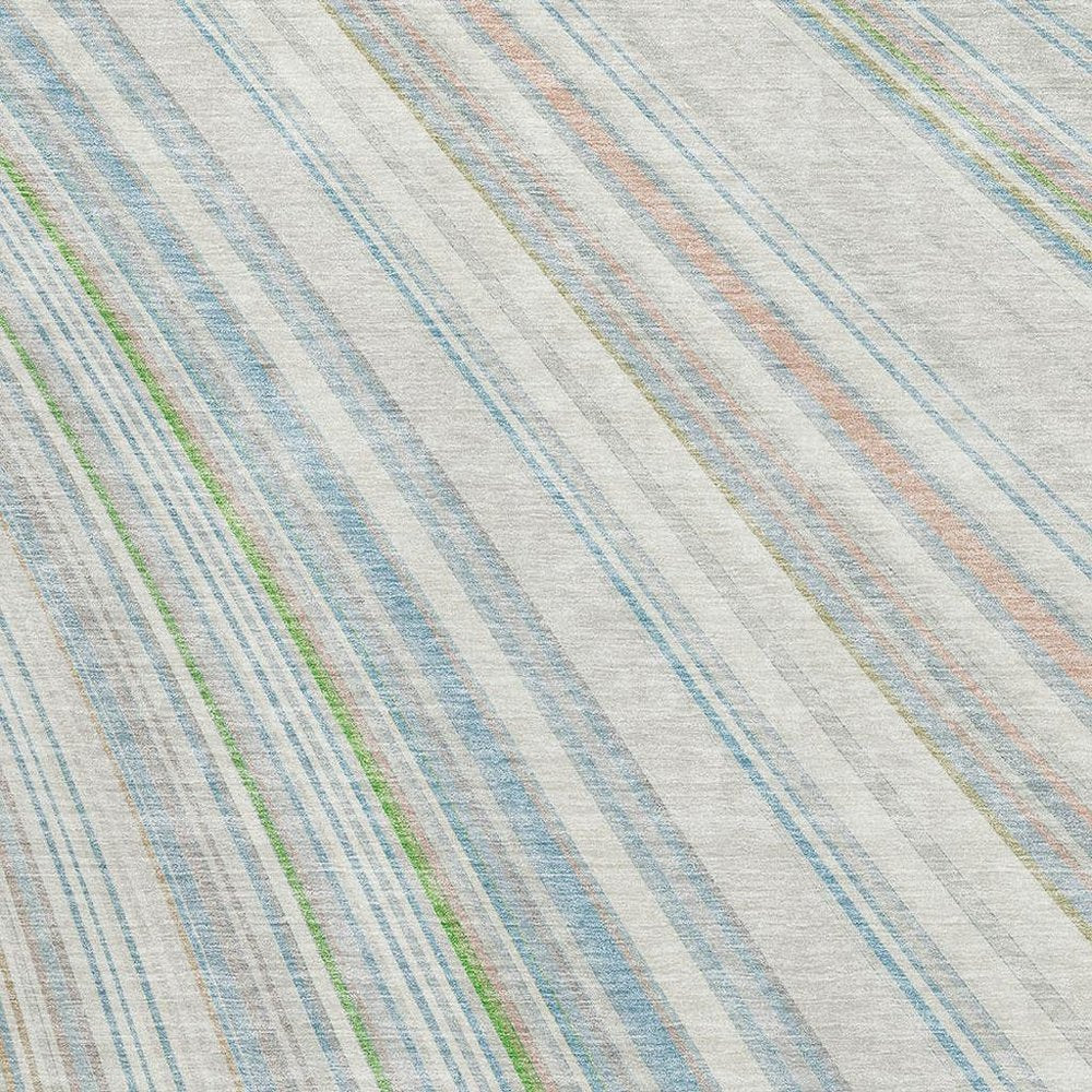 8' X 10' Ivory Green And Beige Striped Washable Area Rug With UV Protection