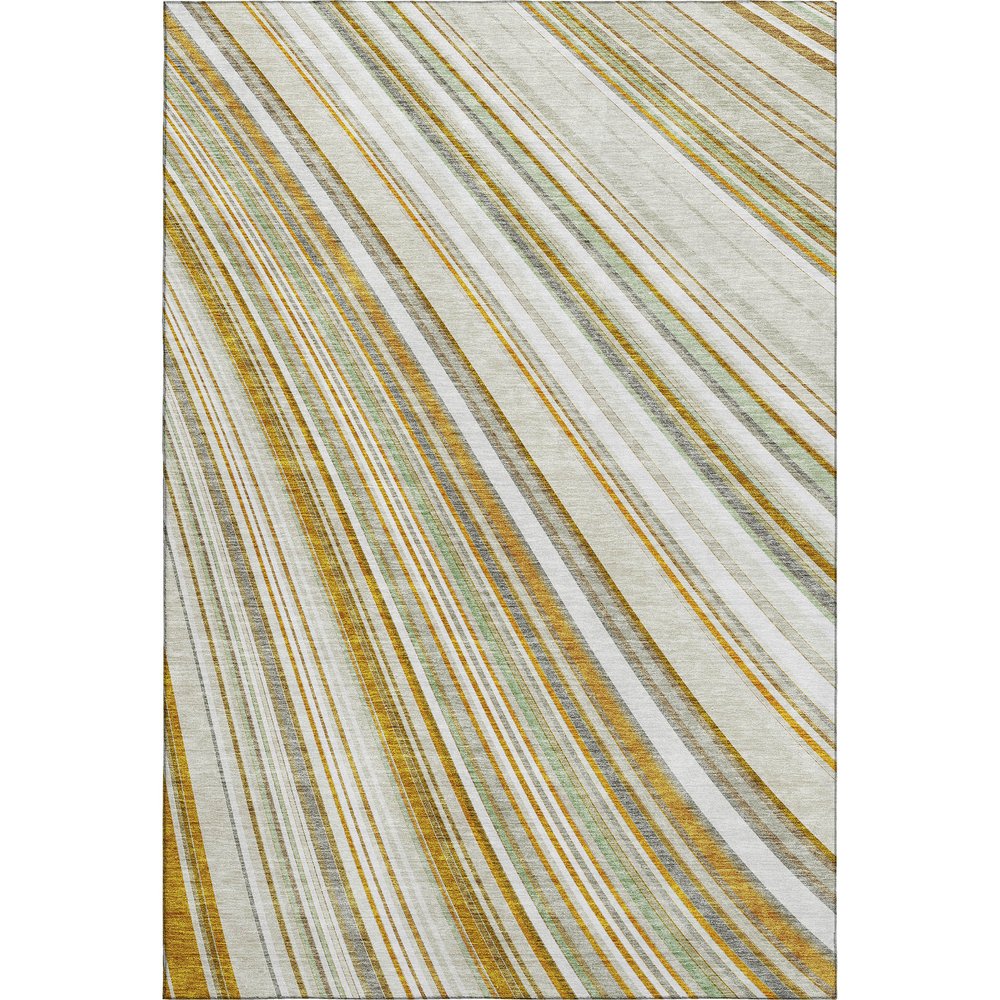 8' X 10' Linen Gold And Sage Striped Washable Area Rug With UV Protection