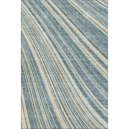 8' X 10' Sky Blue Tan And Beige Striped Washable Area Rug With UV Protection