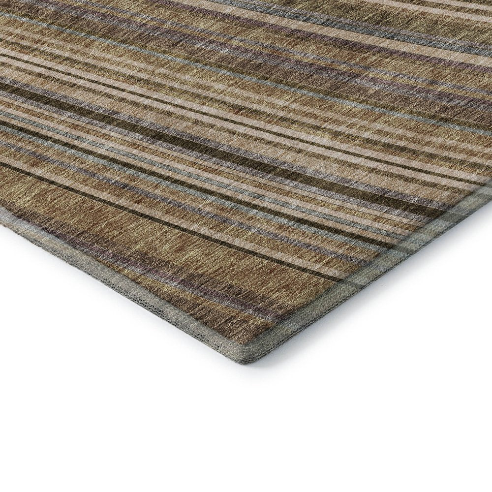 5' X 8' Taupe Brown And Beige Striped Washable Area Rug With UV Protection