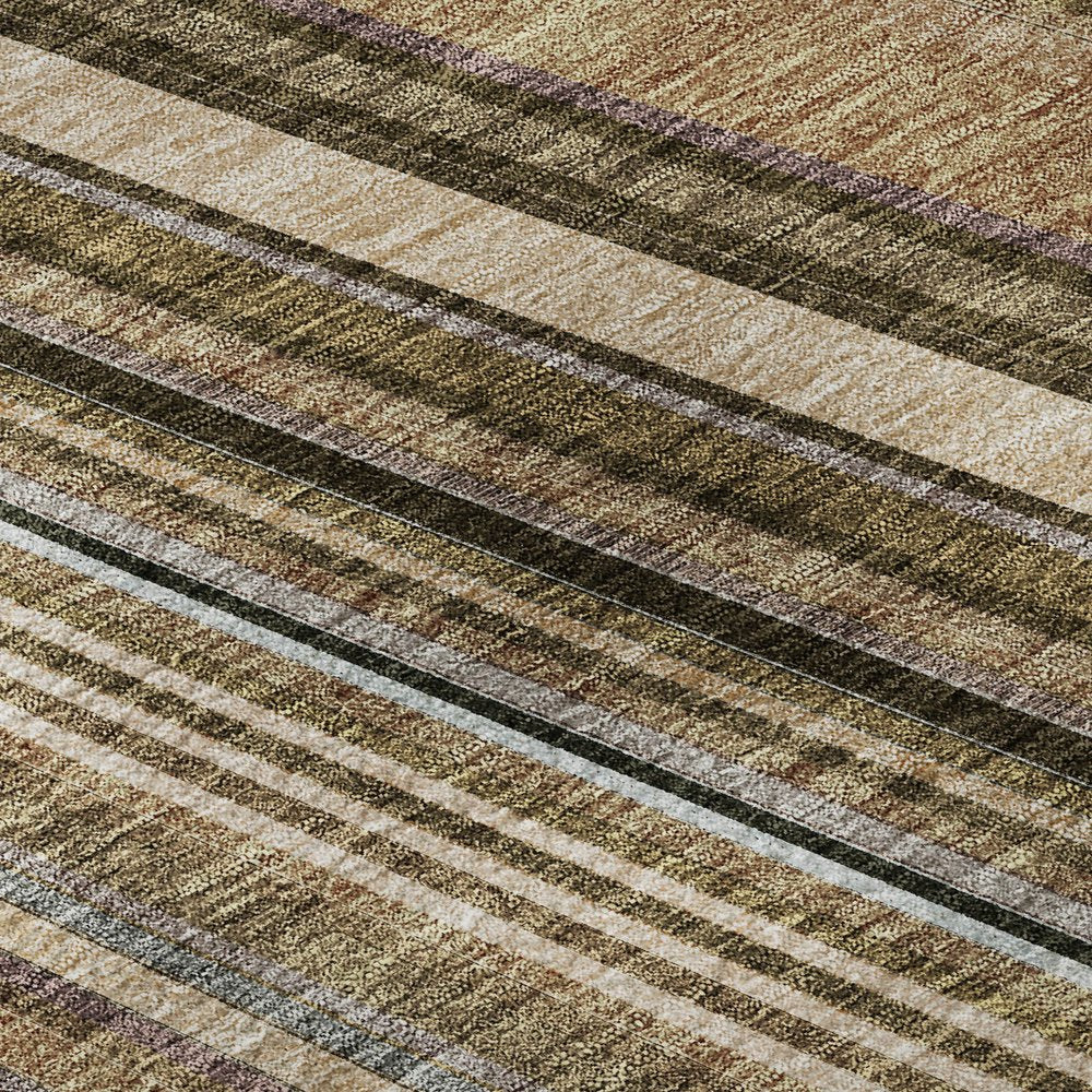 5' X 8' Taupe Brown And Beige Striped Washable Area Rug With UV Protection