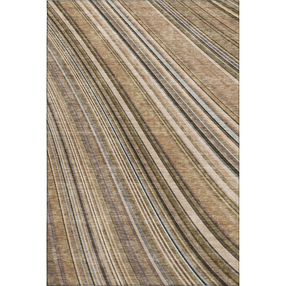 8' X 10' Taupe Brown And Beige Striped Washable Area Rug With UV Protection