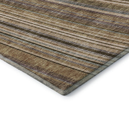 8' X 10' Taupe Brown And Beige Striped Washable Area Rug With UV Protection