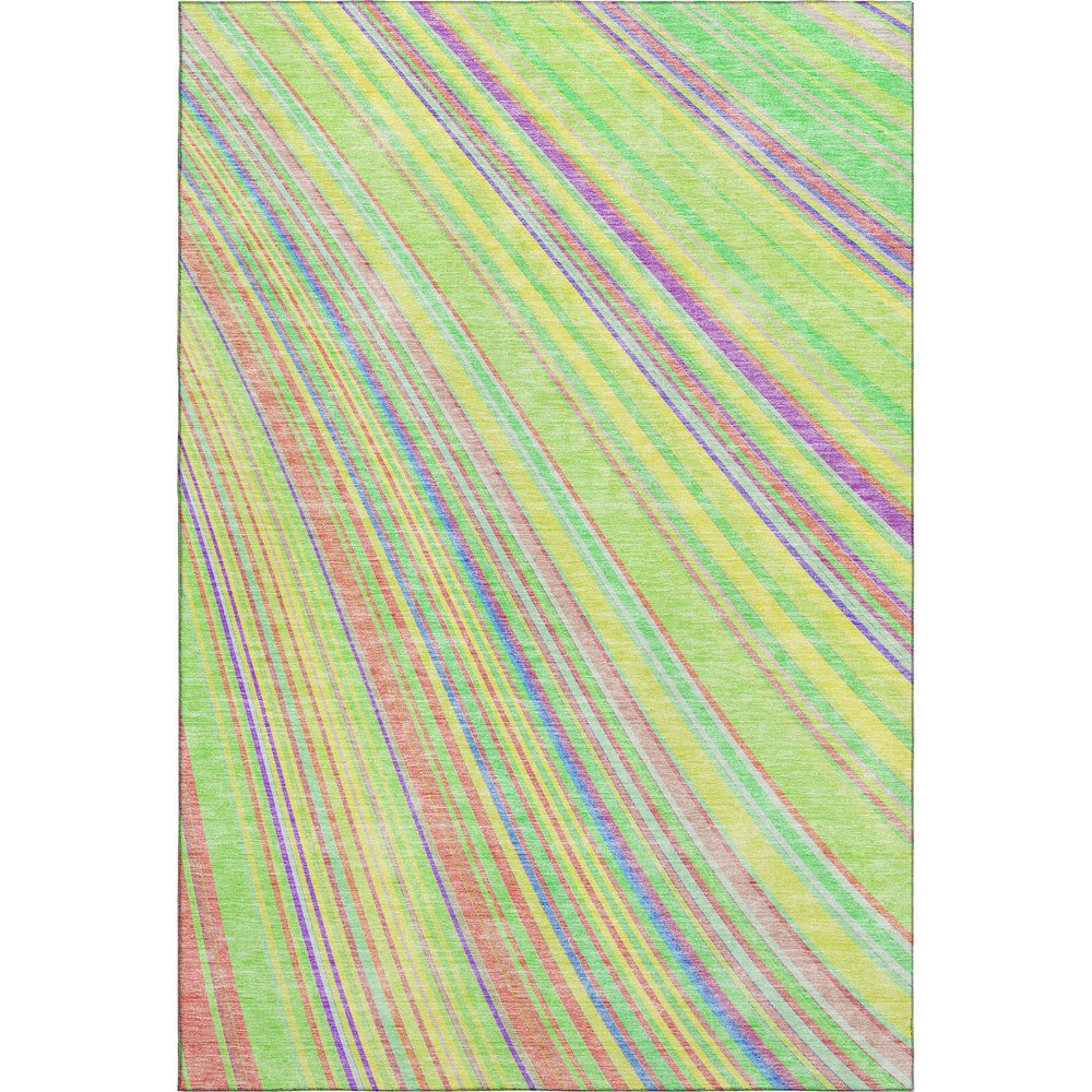8' X 10' Yellow Lime Green And Purple Striped Washable Area Rug With UV Protection