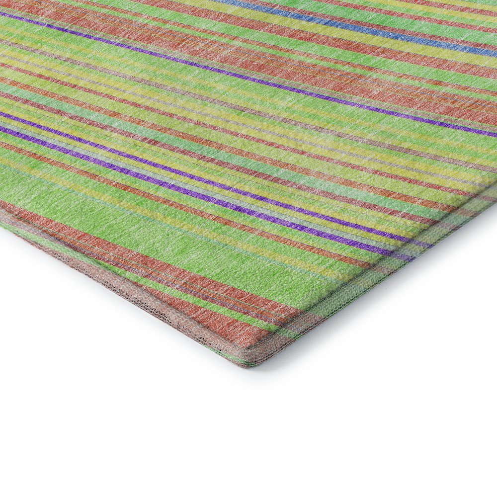 8' X 10' Yellow Lime Green And Purple Striped Washable Area Rug With UV Protection